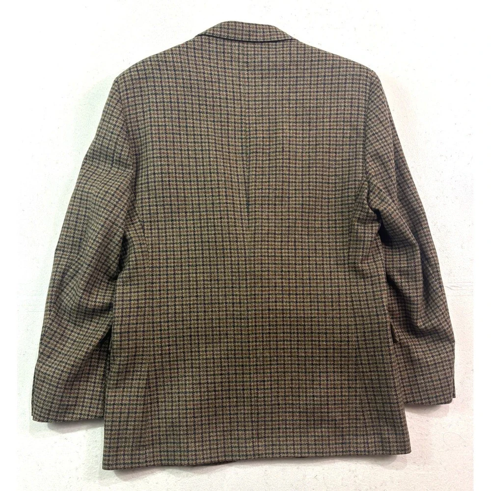 VTG 90s Brown Houndstooth Tweed 43L 44L Blazer Jacket Sport‎ Suit Coat USA Wool